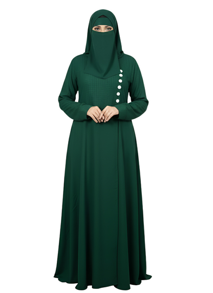 Women’s Plain Modest Abaya – Button Detail, Long Sleeve, Closed-Front
