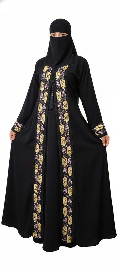 embroidered double layer abaya gown